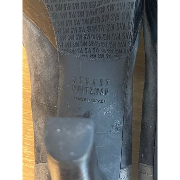 Stuart Weitzman Tasseled Platform Heeled Loafers Slip On Gray Suede Leather 7M - Picture 7 of 8